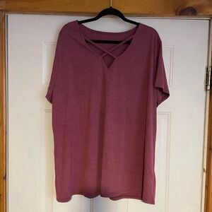 Unbranded, Women's Casual V-Neck Top - Burgundy, Sz XXXL